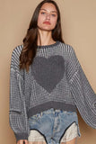 POL Round Neck Heart Patch Zipper Point Sleeve Sweater - Trendsi