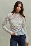 SO ME Lace Long Sleeve 3d Effect Floral Layering Top - Trendsi - Flyclothing LLC