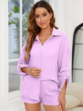 Button Up Long Sleeve Top and Shorts Set - Trendsi - Flyclothing LLC