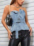 Frayed Hem Button Detail Tube Top - Trendsi - Flyclothing LLC