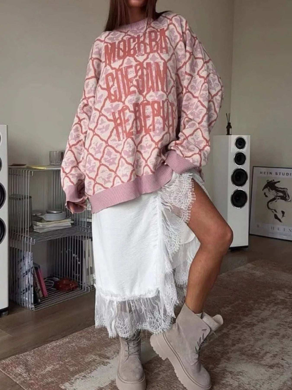 Letter Round Neck Long Sleeve Sweater - Trendsi - Flyclothing LLC