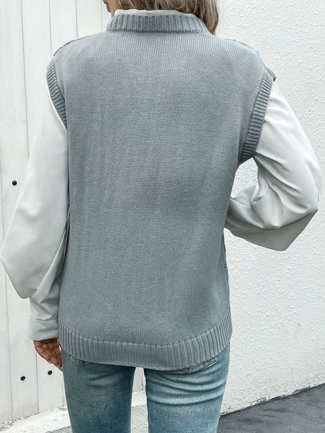 Openwork V-Neck Sweater Vest - Trendsi