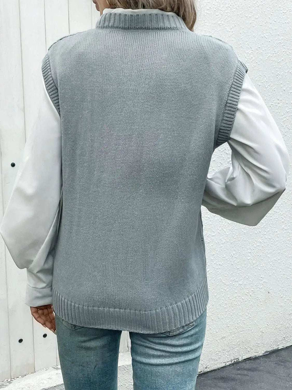 Openwork V-Neck Sweater Vest - Trendsi - Flyclothing LLC