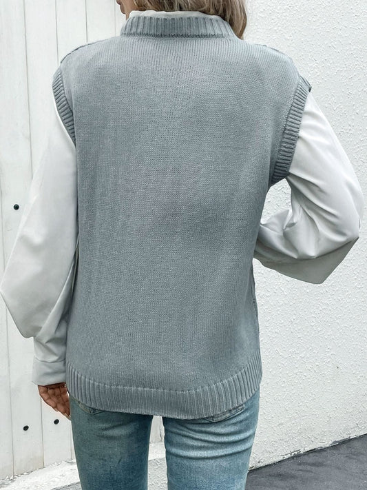 Openwork V-Neck Sweater Vest - Trendsi