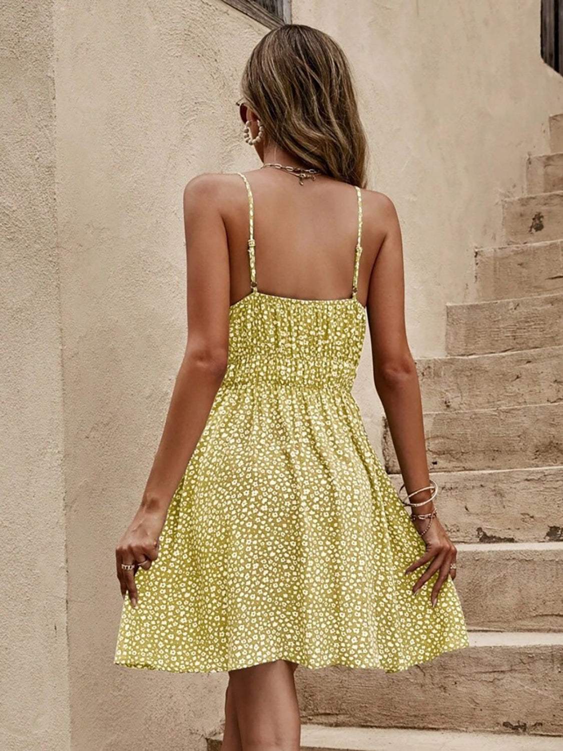 Floral V-Neck Mini Cami Dress - Trendsi - Flyclothing LLC