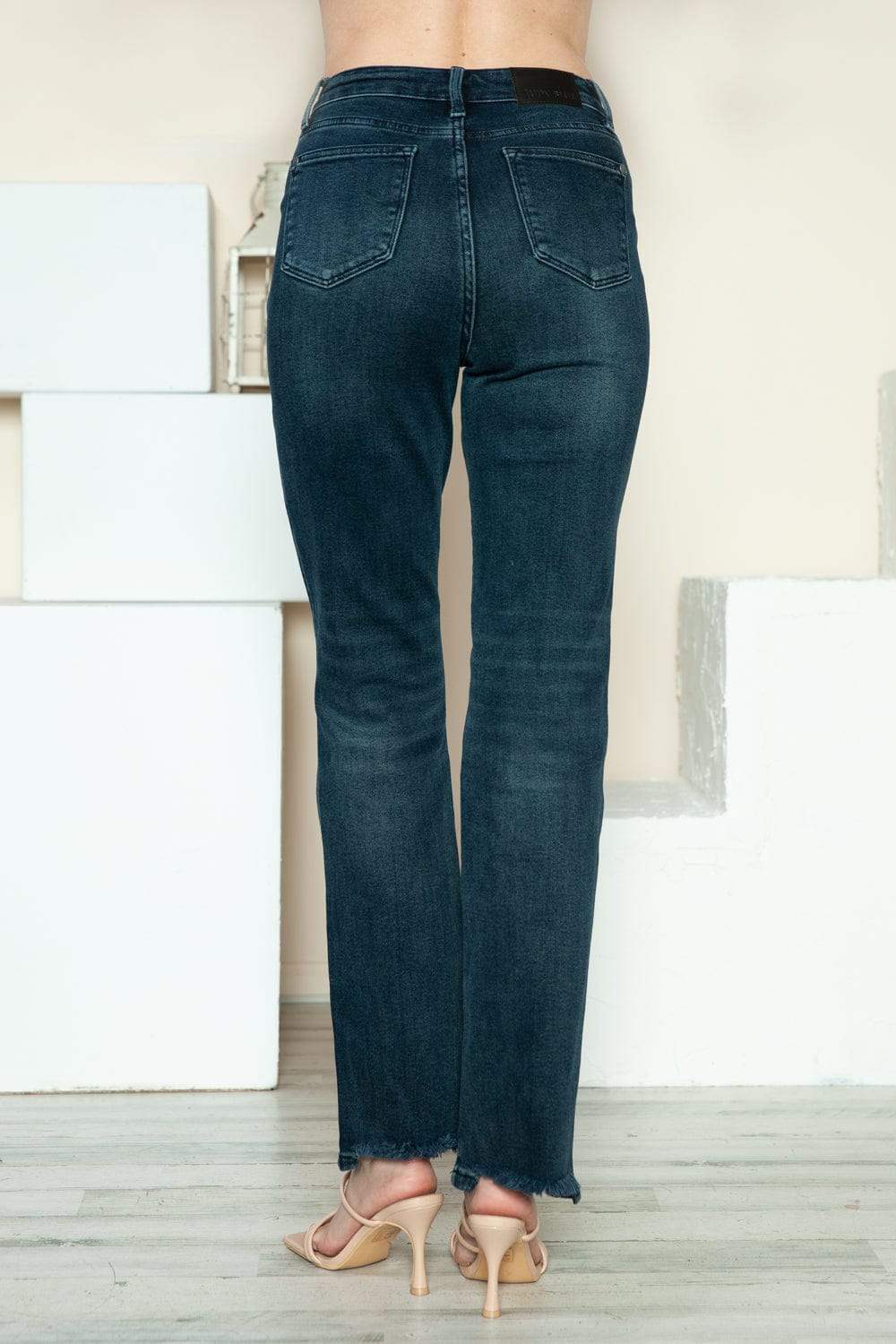 Judy Blue Full Size Button Fly Hem Destroy Straight Jeans - Trendsi - Flyclothing LLC