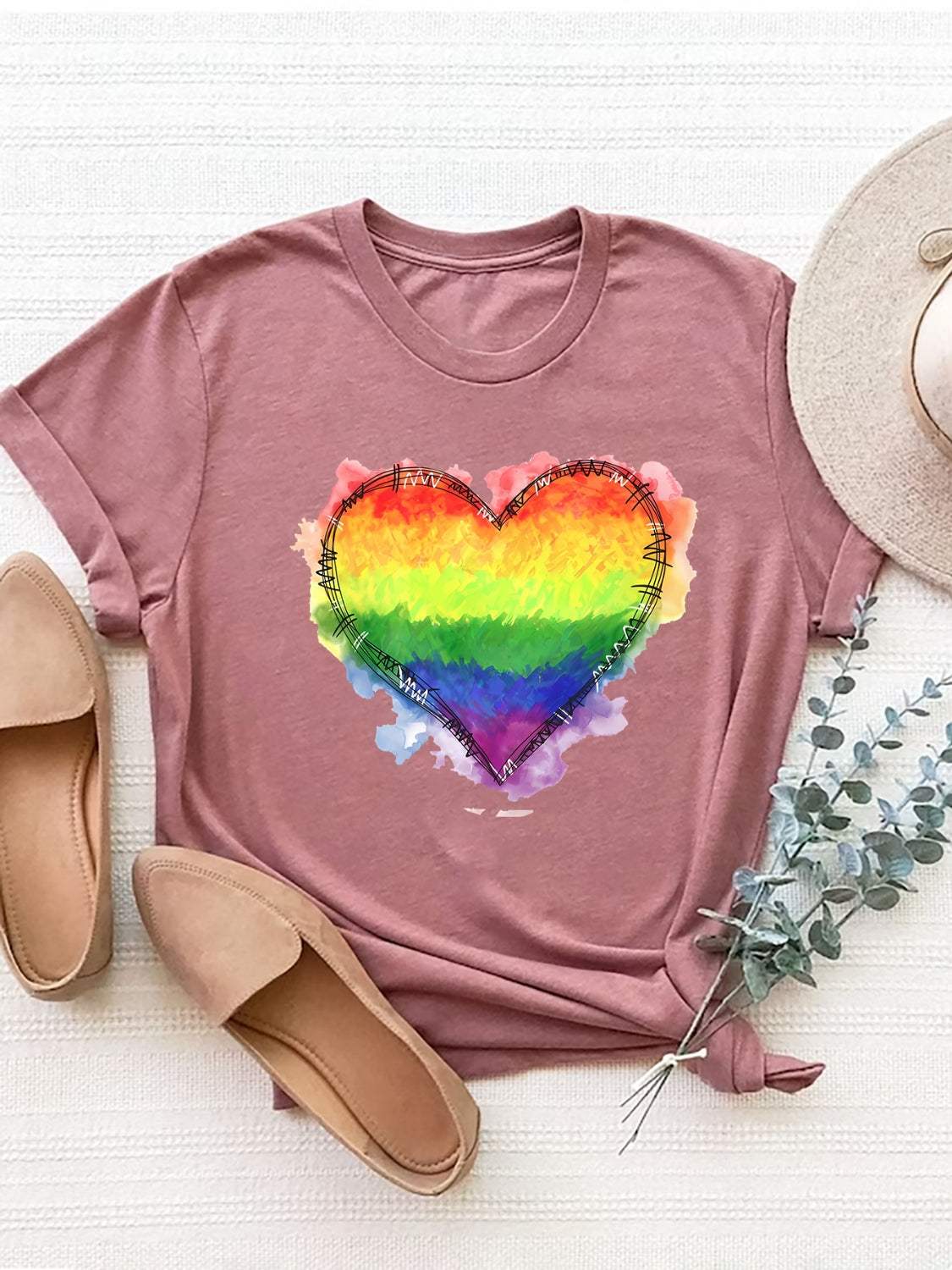 Heart Graphic Round Neck Short Sleeve T-Shirt - Trendsi - Flyclothing LLC