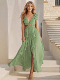 Cutout Ruffled Cap Sleeve Maxi Dress - Trendsi - Flyclothing LLC
