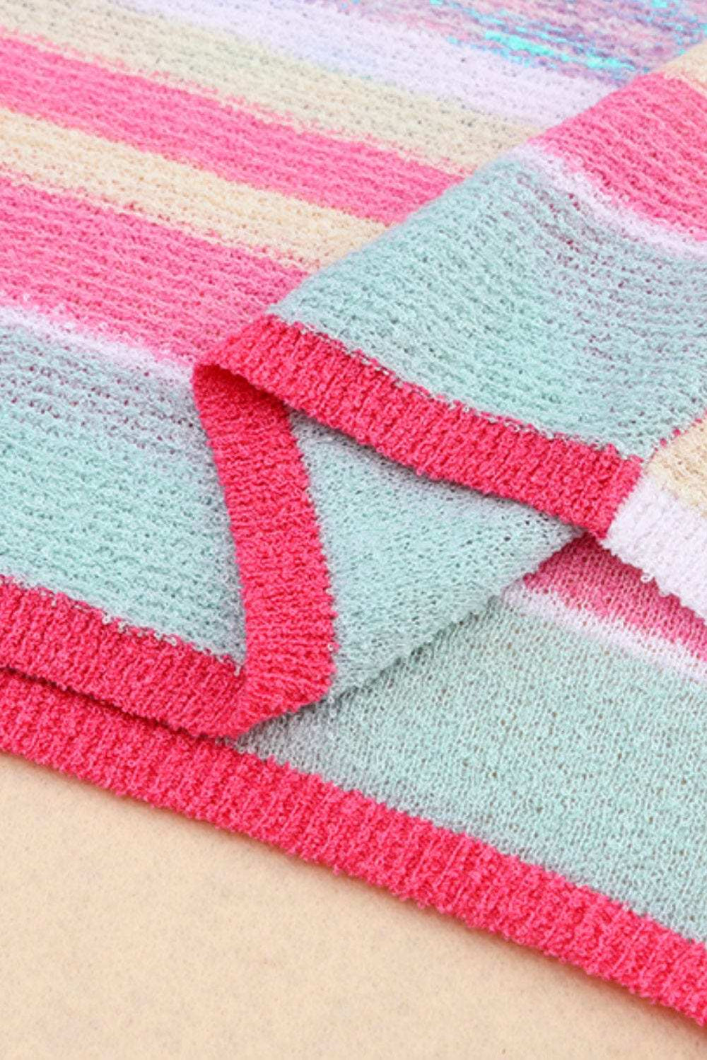 Contrast Round Neck Three-Quarter Sleeve Knit Top - Trendsi - Flyclothing LLC