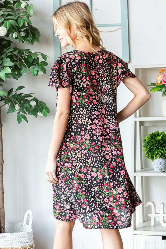 Heimish Full Size Printed Ruffled Short Sleeve Dress with Pockets - Trendsi - Flyclothing LLC