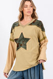 SAGE + FIG Star Patch Long Sleeve Color Block T-Shirt - Trendsi