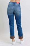 Judy Blue Full Size Mr Plaid Print Cuff Bf Jeans Plus Size - Trendsi - Flyclothing LLC