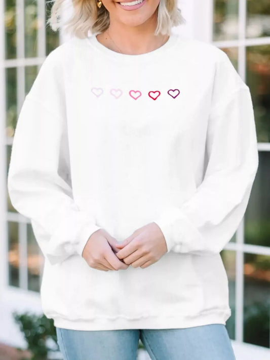 Heart Embroidered Oversized Sweatshirt - Trendsi - Flyclothing LLC