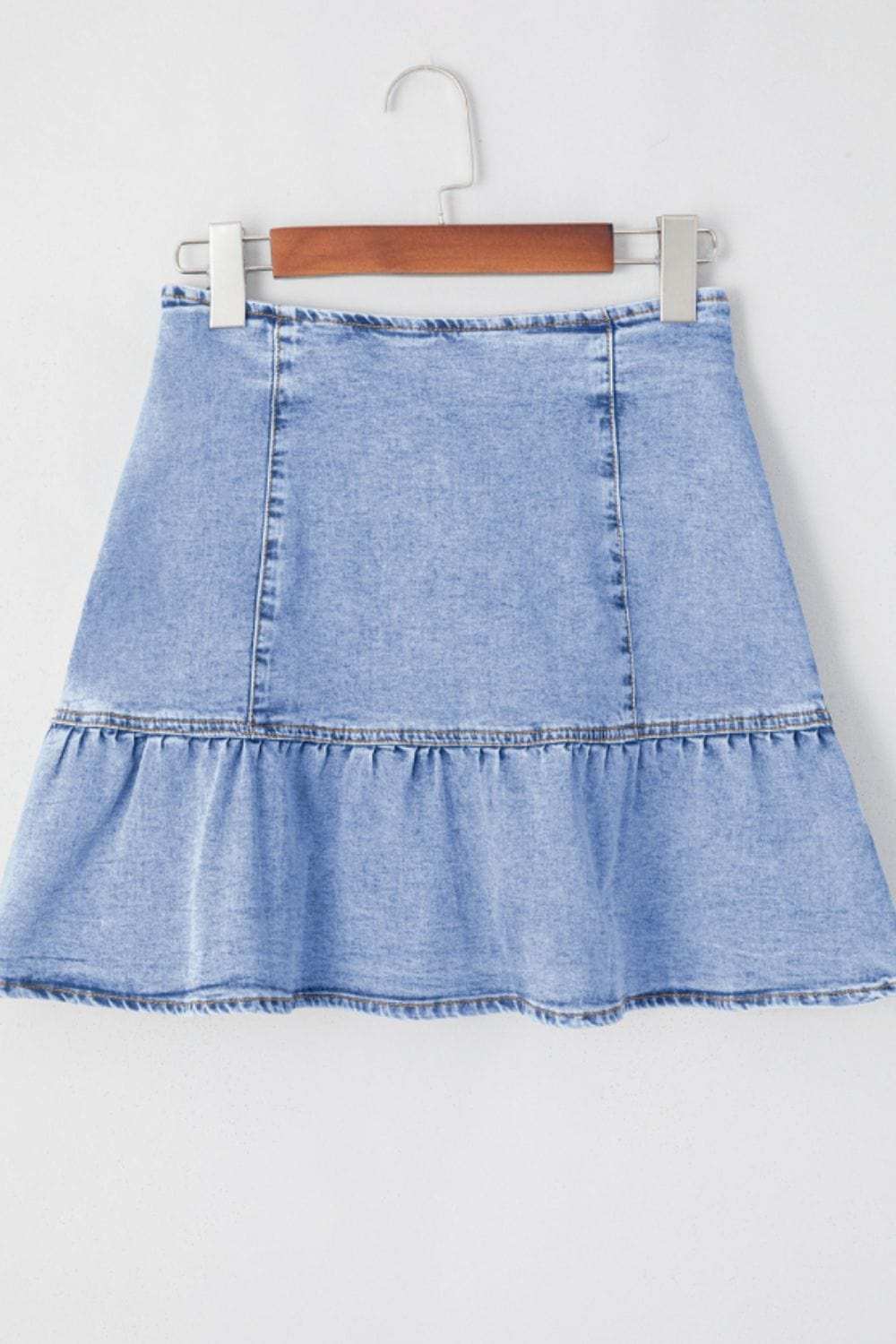 Asymmetric Ruffle Overlay Denim Mini Skirt - Trendsi - Flyclothing LLC