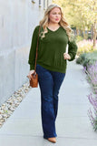 Basic Bae Full Size V-Neck Lantern Sleeve Top - Trendsi - Flyclothing LLC
