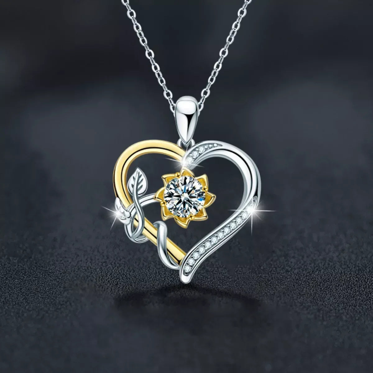 1 Carat Two Tone Heart-Shaped Pendant Necklace - Trendsi - Flyclothing LLC