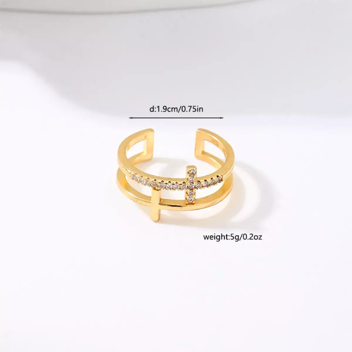 18K Gold-Plated Rhinestone Cross Open Ring - Trendsi - Flyclothing LLC