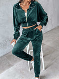 Zip Up Long Sleeve Cropped Top and Joggers Set - Trendsi - Flyclothing LLC