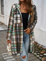 Plaid Zip Up Hooded Coat - Trendsi - Flyclothing LLC