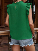 Frill Mock Neck Ruffled Cap Sleeve Blouse - Trendsi - Flyclothing LLC