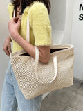 Solid Color Woven Tote Bag - Trendsi