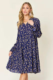Double Take Full Size Printed Ruffle Hem Long Sleeve Tiered Dress - Trendsi - Flyclothing LLC