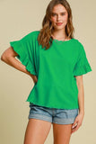 Umgee Full Size Raw Hem Ruffle Short Sleeve Blouse Plus Size - Trendsi