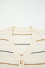 Striped V-Neck Button-Up Cardigan - Trendsi - Flyclothing LLC