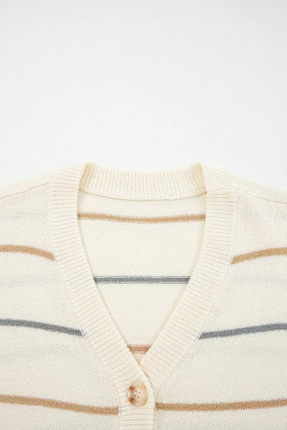 Striped V-Neck Button-Up Cardigan - Trendsi - Flyclothing LLC