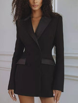 Satin Lapel Double-Breasted Blazer - Trendsi - Flyclothing LLC