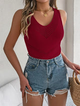 Eyelet V-Neck Tank - Trendsi - Flyclothing LLC
