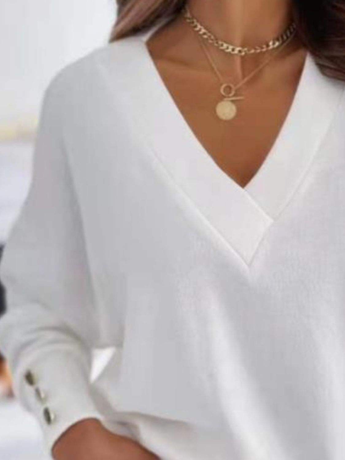 V-Neck Long Sleeve Sweatshirt - Trendsi - Flyclothing LLC