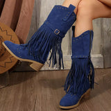Fringe Point Toe Block Heels Boots - Trendsi - Flyclothing LLC