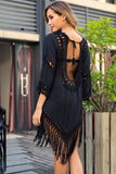 Backless Fringe Scoop Neck Cover Up - Trendsi - Flyclothing LLC