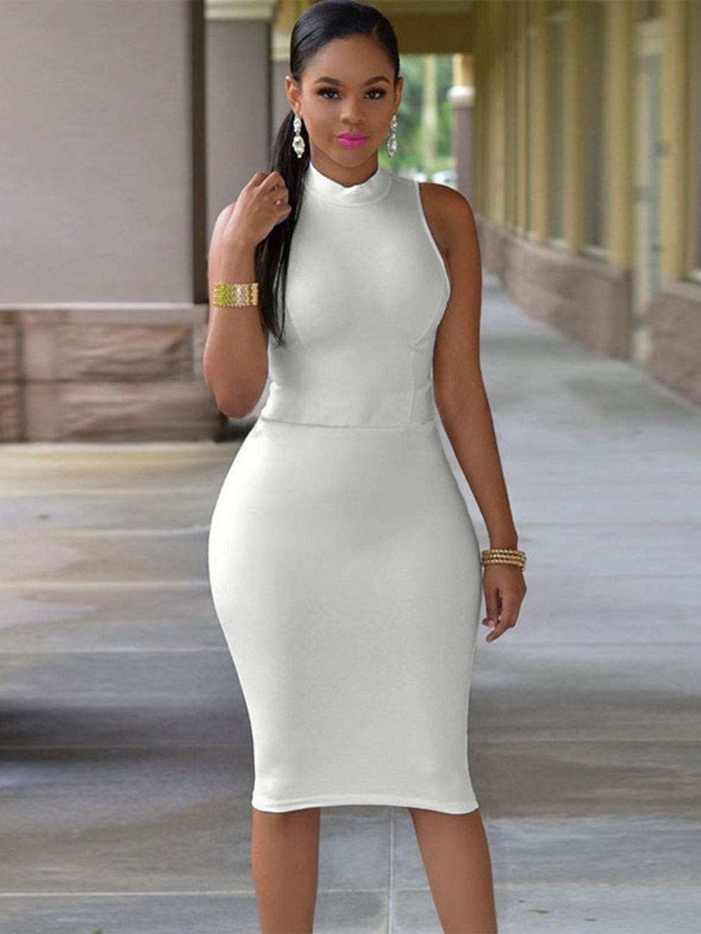 Cutout Mock Neck Sleeveless Dress - Trendsi - Flyclothing LLC