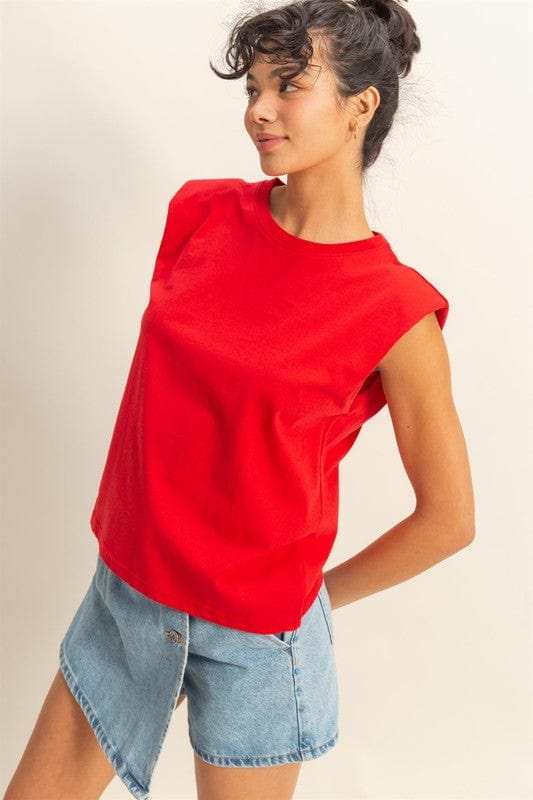 HYFVE Round Neck Shoulder Pad Sleeveless Top - Trendsi - Flyclothing LLC