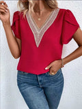 V-Neck Petal Sleeve Blouse - Trendsi - Flyclothing LLC