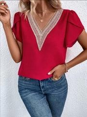 V-Neck Petal Sleeve Blouse - Trendsi