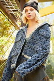 POL Flower Textured Raw Hem Long Sleeve Denim Jacket - Trendsi