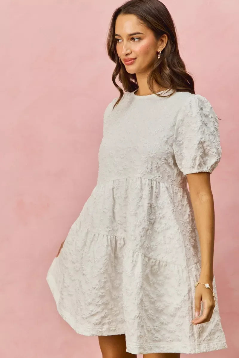 SO ME Floral Jacquard Diagnol Tiered Short Mini Dress - Trendsi - Flyclothing LLC