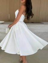 Solid Color Tube Midi Dress - Trendsi - Flyclothing LLC