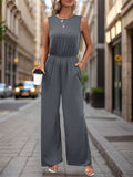 Round Neck Wide Leg Jumpsuit - Trendsi