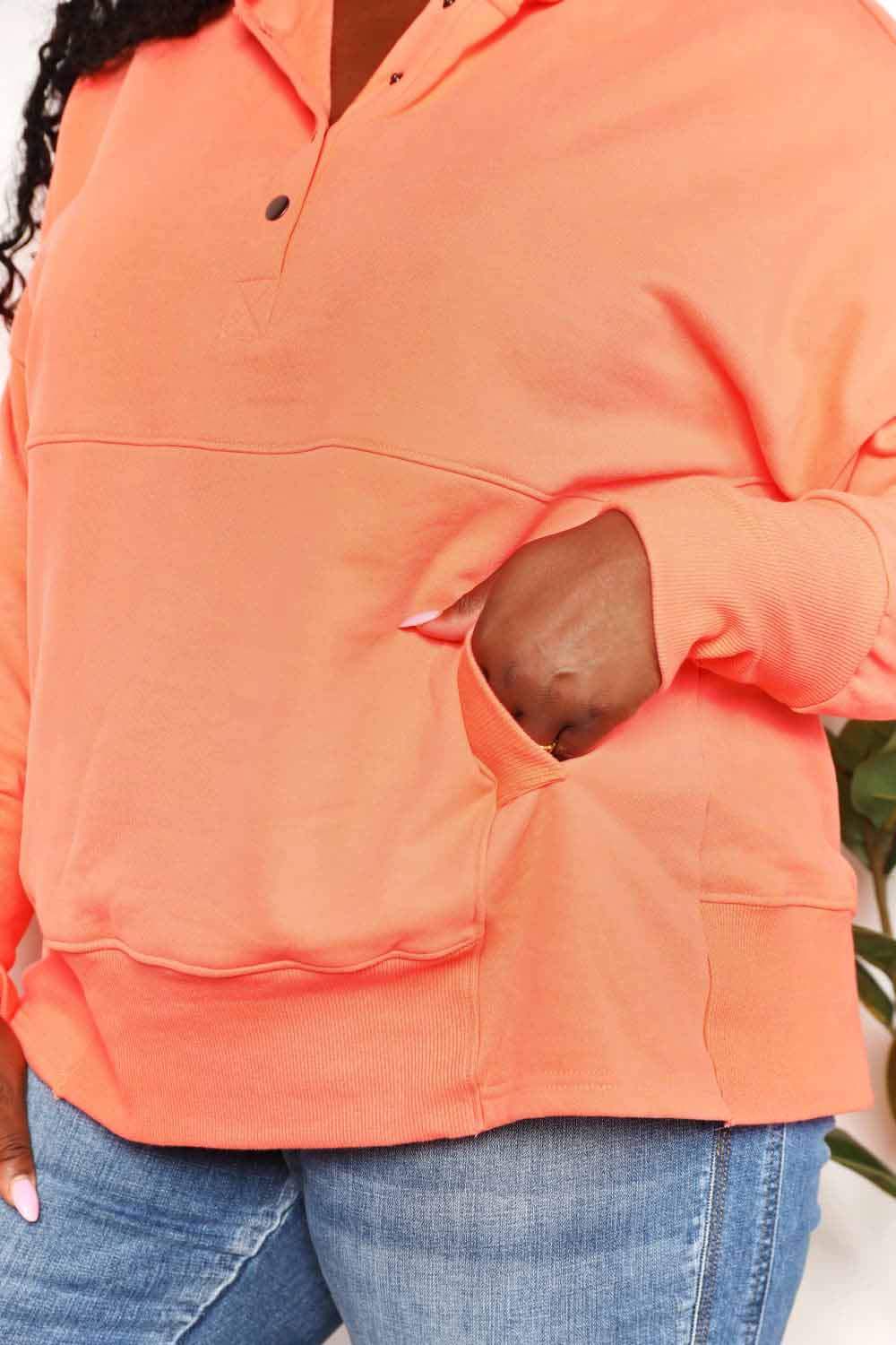 Double Take Quarter-Snap Dropped Shoulder Hoodie - Trendsi - Flyclothing LLC