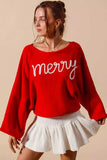 SO ME Merry Tinsel Lettering Christmas Sweater Top - Trendsi - Flyclothing LLC