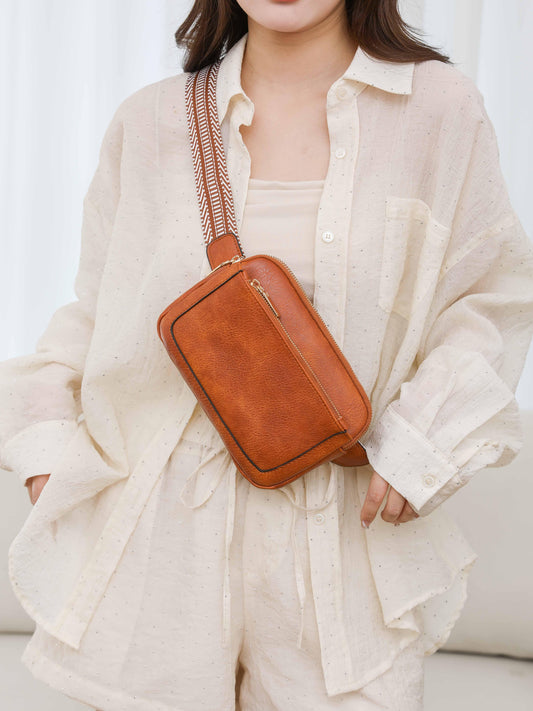 PU Leather Rectangle Crossbody Bag - Trendsi