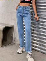 Raw Hem Jeans with Pockets - Trendsi - Flyclothing LLC