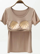 Round Neck Modal T-Shirt with Bra - Trendsi - Flyclothing LLC