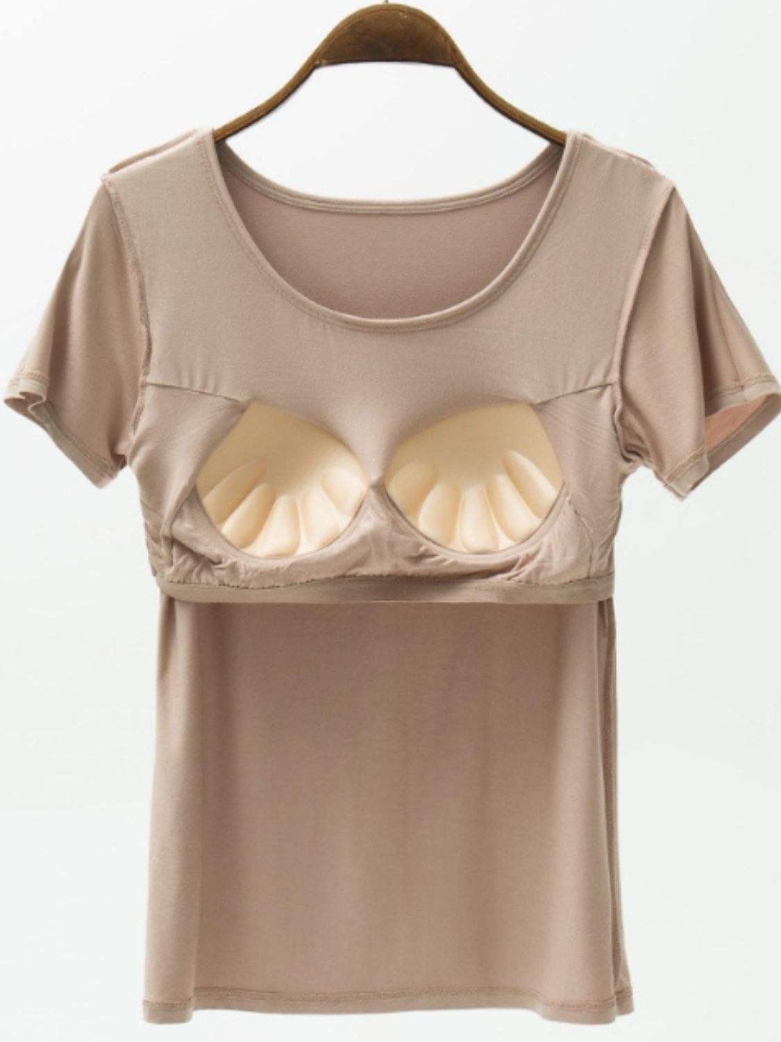 Round Neck Modal T-Shirt with Bra - Trendsi - Flyclothing LLC