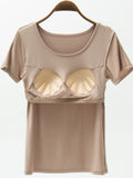 Round Neck Modal T-Shirt with Bra - Trendsi