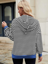 Drawstring Striped Zip Up Long Sleeve Hoodie - Trendsi - Flyclothing LLC